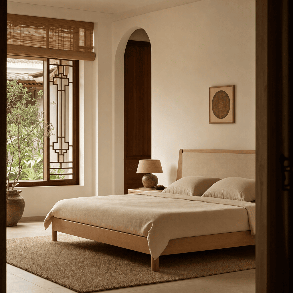 Giường ngủ gỗ sồi bọc nệm